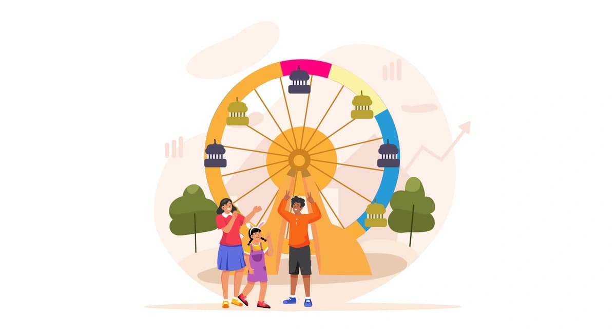 Image of Ferris Wheel Attraction and Visitors