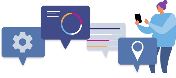 Text message visuals of charts, settings, and pin maps.